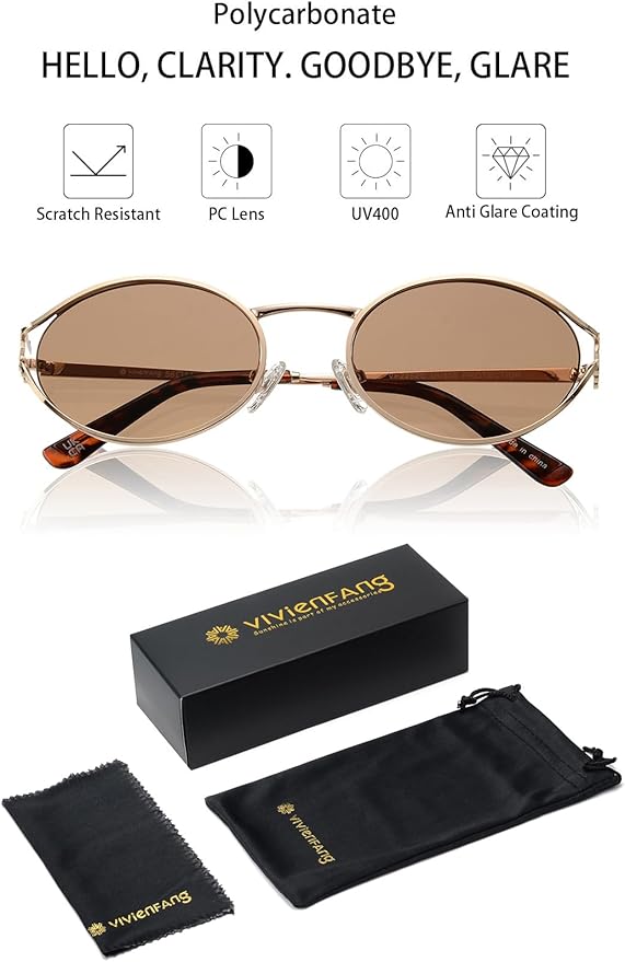 Retro Oval Sunglasses Womens Trendy 2026, Vintage Y2K Women's Shades Fashion 90s Sun Glasses UV Protection VF2252