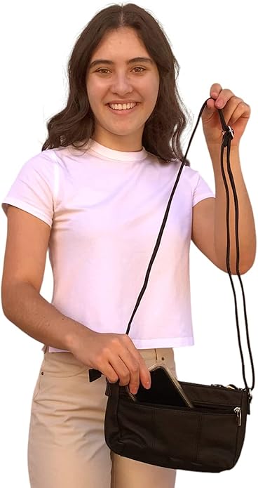 Cowhide Leather Women's Shoulder Purse Small Cross Body Organizer Bag with Many Pockets