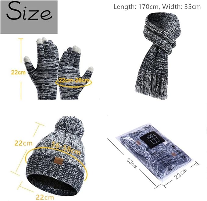 Winter Hat Scarf Gloves Set for Women Womens Knit Warm Hat Beanie Long Scarf Touchscreen Gloves Skull Caps Neck Scarves