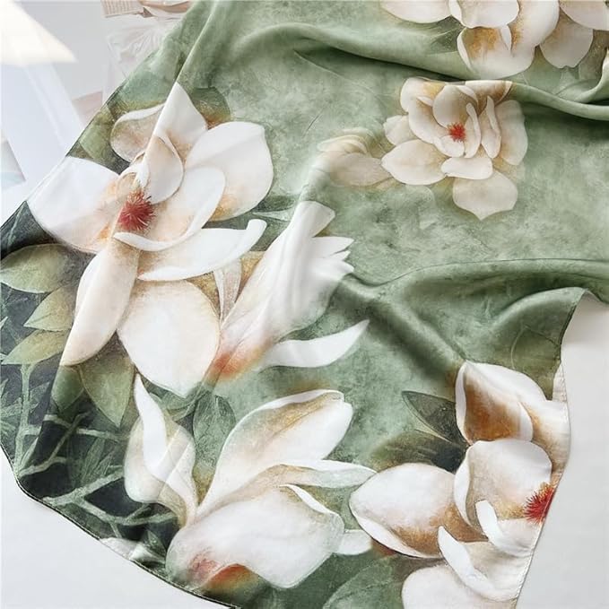 100% Mulberry Silk Scarfs for Women Floral Print Satin Long Scarf for Headscarf Hair Wraps Shawl with Gift Packed