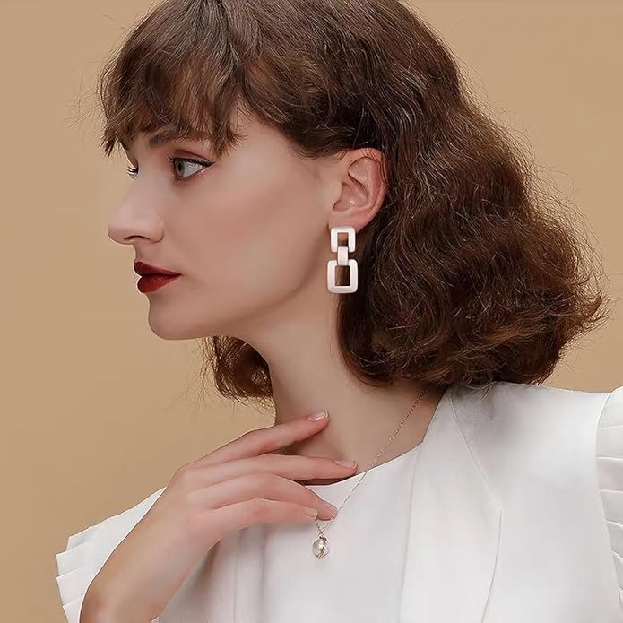 MUYAN Gold Silver Geometric Drop Dangle Earrings for Women Brushed Link Square Dangle Earrings Trendy Jewelry