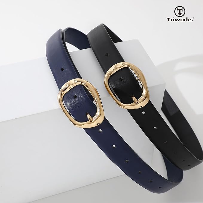 TRIWORKS 2 Pack Leather Belts for Women Fashion Waist Belt with Liquid Shapes Women Belt for Jeans Pants Dresses