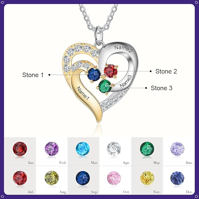 GLAMCARAT Personalized mothers necklace with birthstones names sterling silver jewelry for women customized engraved necklace