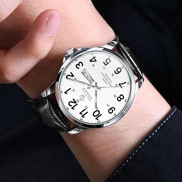 Watches for Men Luxury Analog Waterproof Classic Leather Large Face Simple Easy Read Quartz Minimalist Dress Day Date Quartz Mens Watches