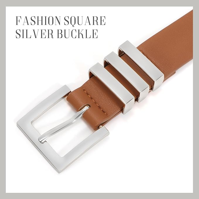XZQTIVE Plus Size Women's Leather Belts for Jeans Pants Dress Fashion Ladies Waist Belt with Square Gold Buckle