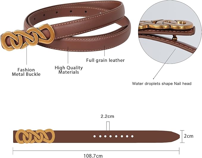 Women's Fashion Classic Metal Buckle Leather Belt with Jeans Dress