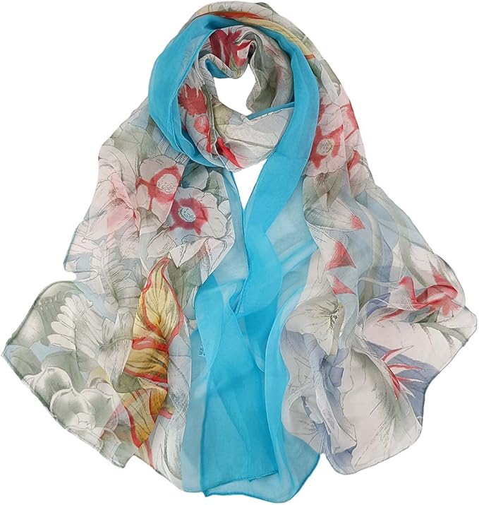 Pokeedioty Scarfs for Women Lightweight Fashion Scarves Elegant Floral Pattern Sheer Scarfs