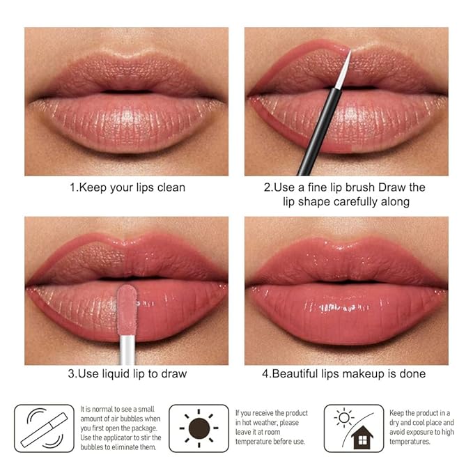 evpct Peachy Nude Shiny Longwear No-Budge Liquid Lip Color Lipstick Makeup, Highly Pigmented Color Instant Shine, Waterproof Long Lasting Lipstick for Women Lip Stain Gloss with Lip Liner Brush, 11#