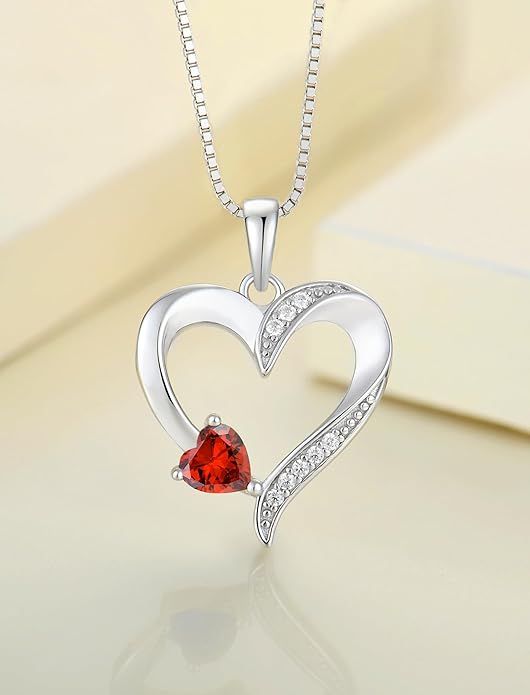 YL Heart Necklace 925 Sterling Silver Love Heart Pendant Birthstone Jewelry for Women