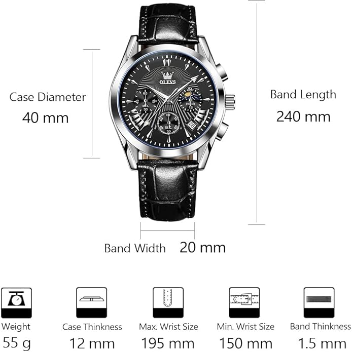 OLEVS Men's Casual Leather Watch, Big Face Chronograph Watch for Men, Fashion Easy to Read Dress Watch, Men's Waterproof Luminous Date Analog Watch, Gold/Black/White/Blue Dial