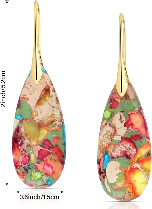 Emperor Stone Dangle Earrings for Women - Natural Healing Crystal Earrings with Gold Fishhooks in Soothing Colors, Unique Personalized Valentine‘s Day Gift Set for Her