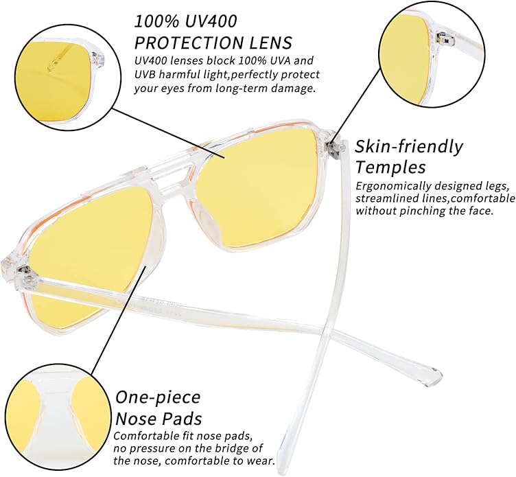 FEISEDY Retro Square Aviator Sunglasses Women Men 70s Vintage Trendy Plastic Frame Sun Glasses B2835