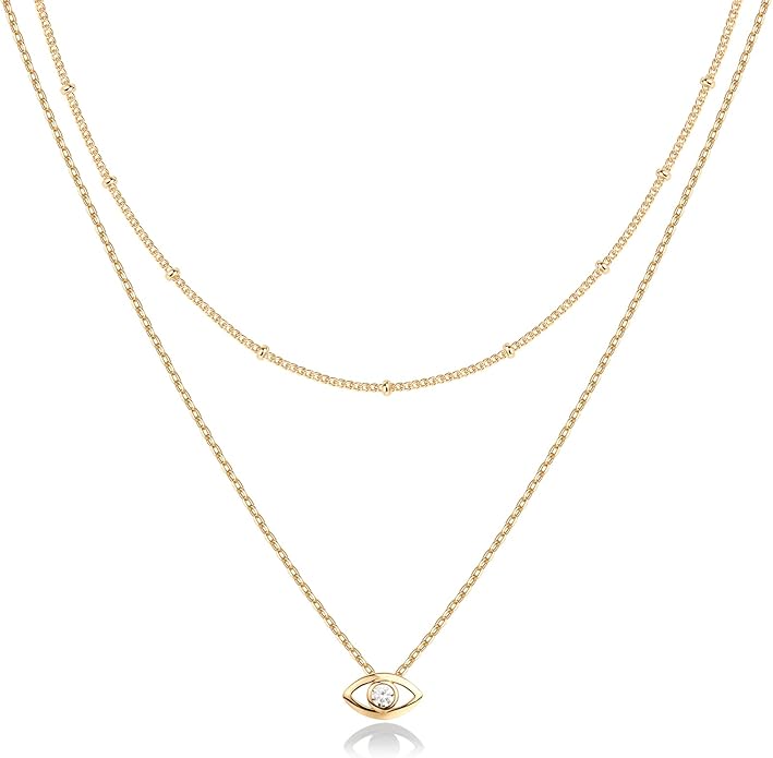 PAVOI 14K Gold Plated Layering Necklaces | Stylish Minimalist Design Pendant Necklaces | Butterfly, Heart, Lock, Evil Eye, Coin, Lightning Bolt, Circle, Cross Pendants for Women