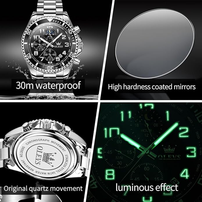 OLEVS Mens Watches Big Face Stainless Steel Waterproof Date Analog Quartz Watches Fashion BusinessWrist Watches for Men…