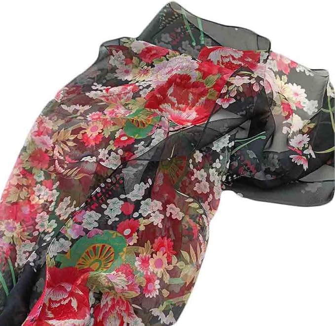 Pokeedioty Scarfs for Women Lightweight Fashion Scarves Elegant Floral Pattern Sheer Scarfs