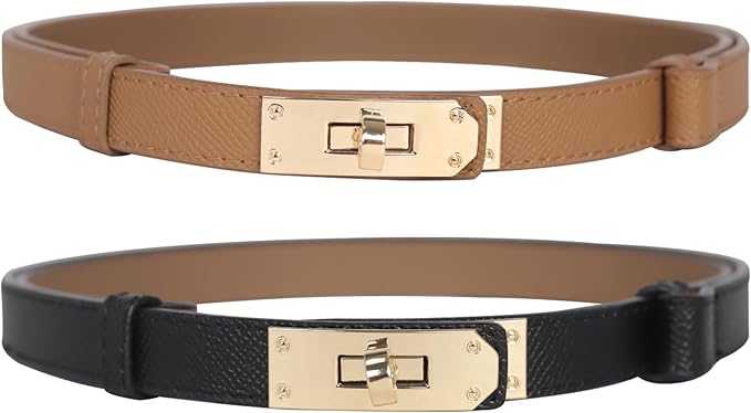 Women's Fashion Classic Metal Buckle Leather Belt with Jeans Dress