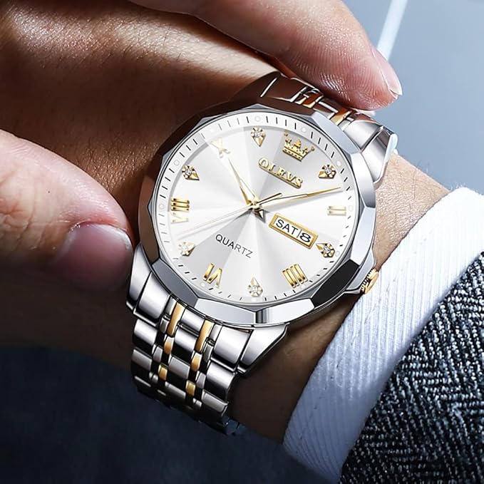 OLEVS Watch for Men Women Large Face Unisex Diamond Luxury Dress Analog Quartz Stainless Steel Waterproof Luminous Date Business Casual Wrist Watch