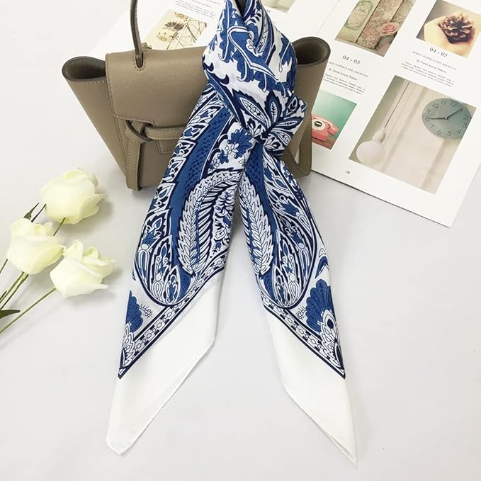 FONYVE Silk Feeling Scarf Medium Square Satin Head Scarf for Women 27.5 × 27.5 inches