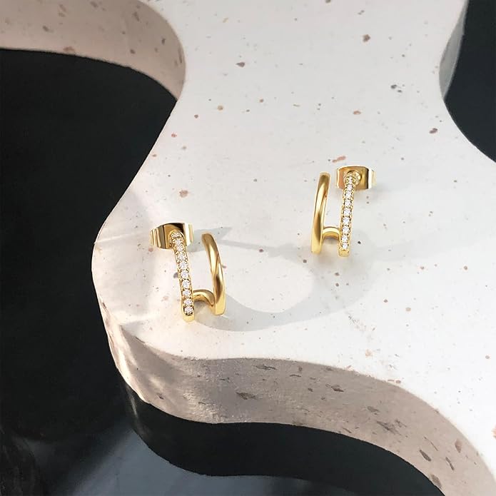 IMBOS Earrings for Women Trendy 14K Gold Stud Earrings Claw Earring Dainty Simple Minimalist Gold Earring Hypoallergenic Jewelry for Women Gifts