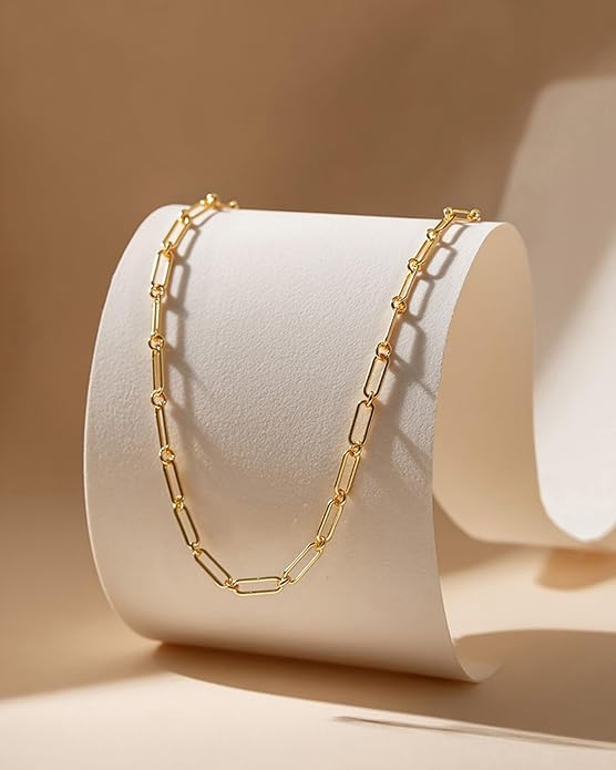 Link Gold Chain 14K Gold Plated Trendy Rope Paperclip Thick Chain Necklace Minimalist Layered Gold Chain Choker Necklaces for Women
