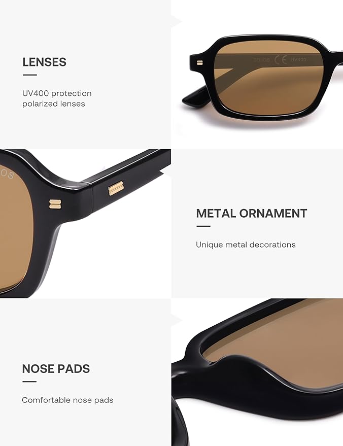 SOJOS Trendy Rectangle Polarized Sunglasses Womens Mens, Small Retro Fashion Thin Slim Square Sunnies SJ2610