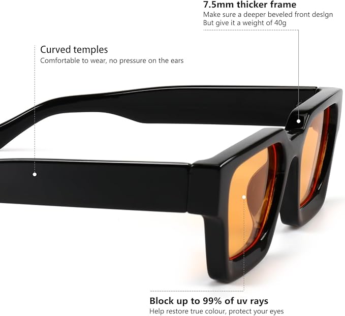 Trendy Square Sunglasses for Men Women Fashion Thick Rectangle Sun Glasses UV Protection Shades Designer Style