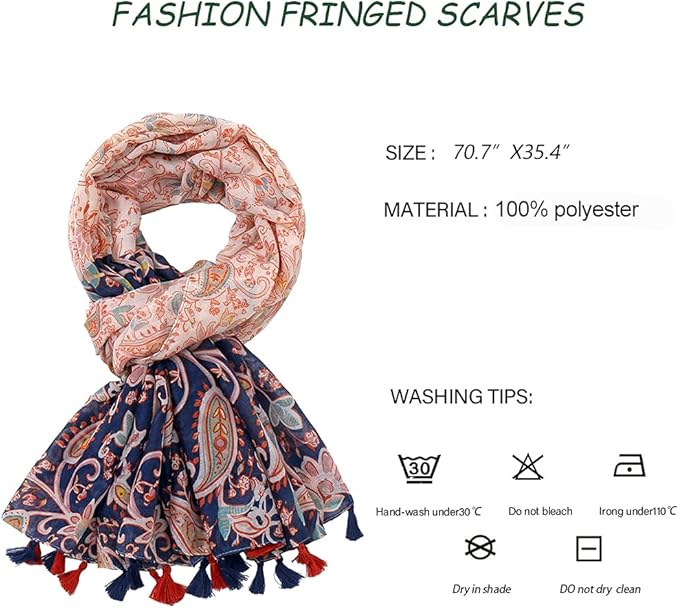 Yeieeo Boho Scarf for Women Lightweight Floral Printed Scarf Fall Winter Fashion Fringed Shawl
