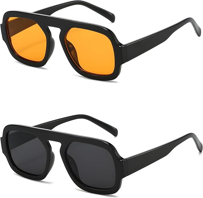 Oversized Retro Square Aviator Sunglasses for Women Men – 70s Vintage Big Frame Flat Top Shades, Fashion Sunglasses