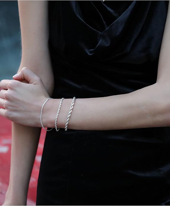 nometo 925 Sterling Silver Rope Chain Bracelet Box Chain Bracelet 2mm3mm5mm Silver/Gold Plated Bracelet for Men Women Silver Bracelet 6.5-9 Inches