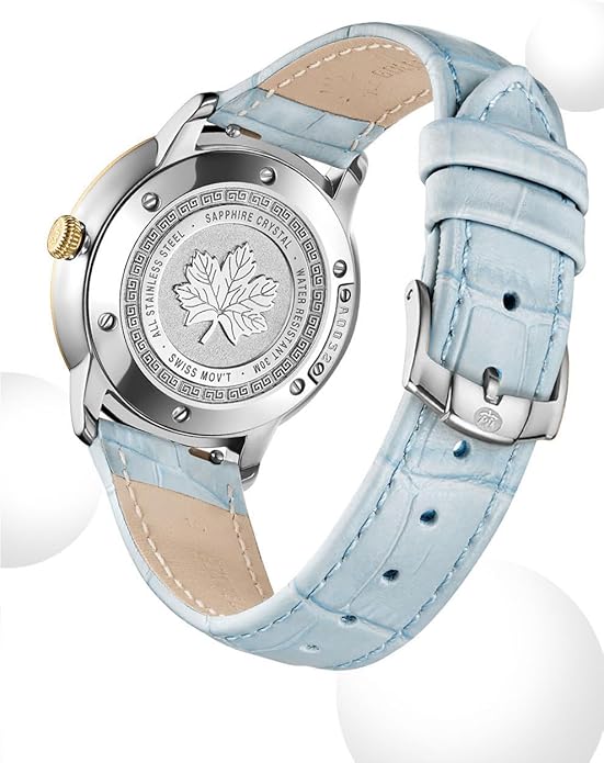 GOLDEN MAPLE Dainty Watches for Women, Mother-of-Pearl Dial and Swiss Quartz Movement, Ladies Watch with Leather Strap