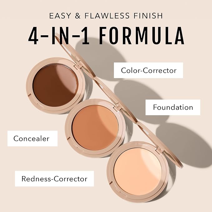 No Makeup Makeup Long-Lasting Lightweight Foundation & Brush Duo | Cruelty-Free, Fragrance-Free, Buildable, Transfer-Proof Makeup (Golden Tan)