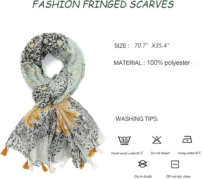 Yeieeo Boho Scarf for Women Lightweight Floral Printed Scarf Fall Winter Fashion Fringed Shawl