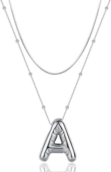 LUCA SMITH Initial Necklaces for Women, Dainty Balloon Bubble Letter, Name Letter Alphabet Pendant Layered Choker Chain Jewelry Gift