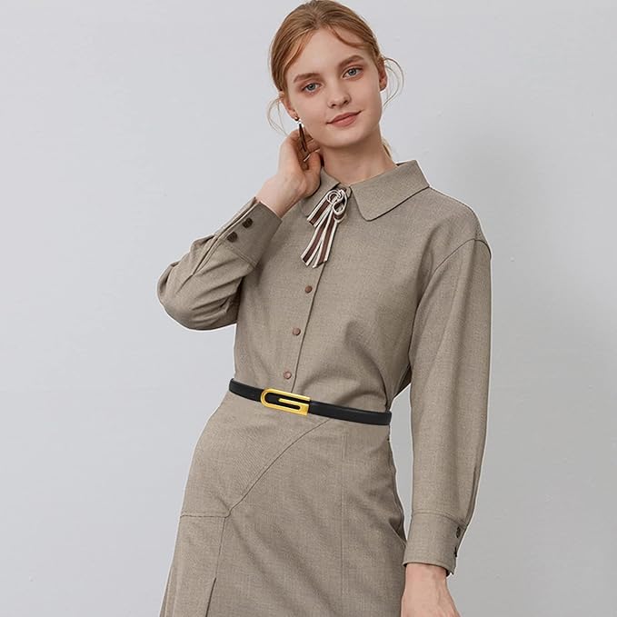 Women's Fashion Classic Metal Buckle Leather Belt with Jeans Dress