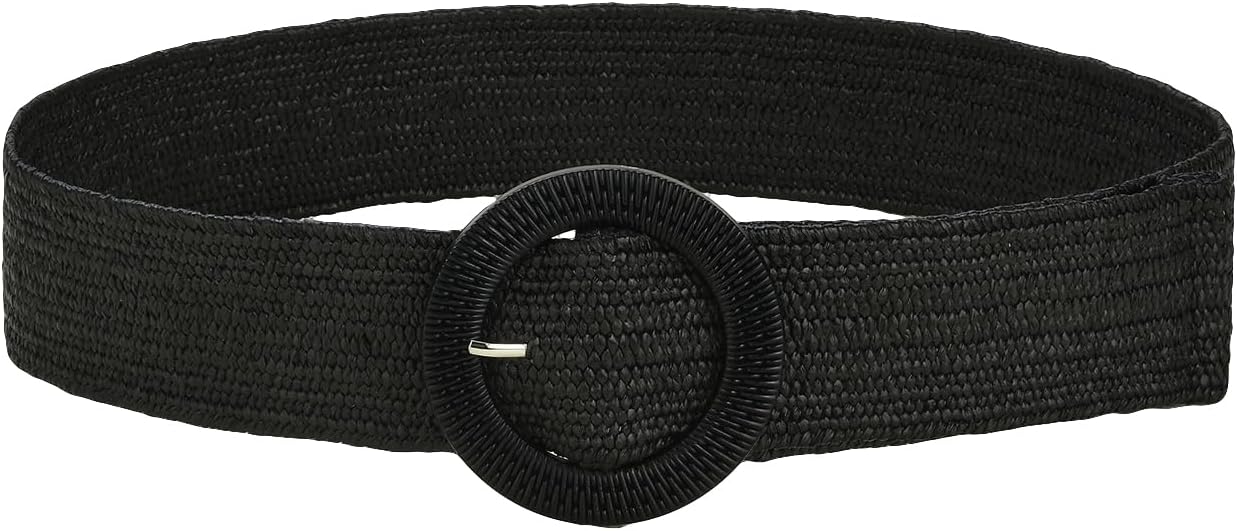 Verdusa Women's Western Belt Cowgirl Boho Straw Belts Round Buckle Elastic Waist Belt