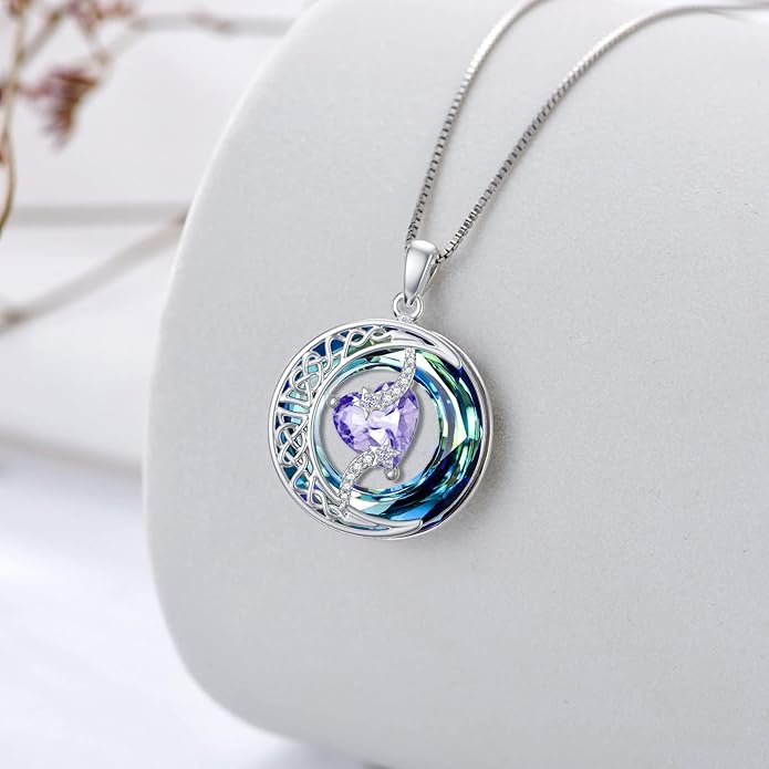 TOUPOP Birthstone Necklace 925 Sterling Silver Moon and Star Pendant with Blue Crystal Celtic Moon Jewelry Birthday Valentines Day Gifts for Women Mom Wife Her