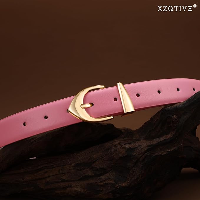 XZQTIVE Women's Leather Belts, Classic Minimalist Design For Jeans Pants Dresses, Black Belt With Gold Buckle