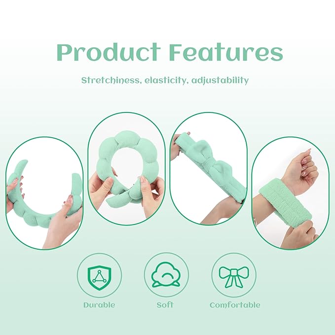 Spa Headband & Wristband Set，Makeup & Skincare Headbands for Washing Face，Face Wash Head band for Women，Hair Accessories for Women，Cute Hair Band for Girls 4 Pcs
