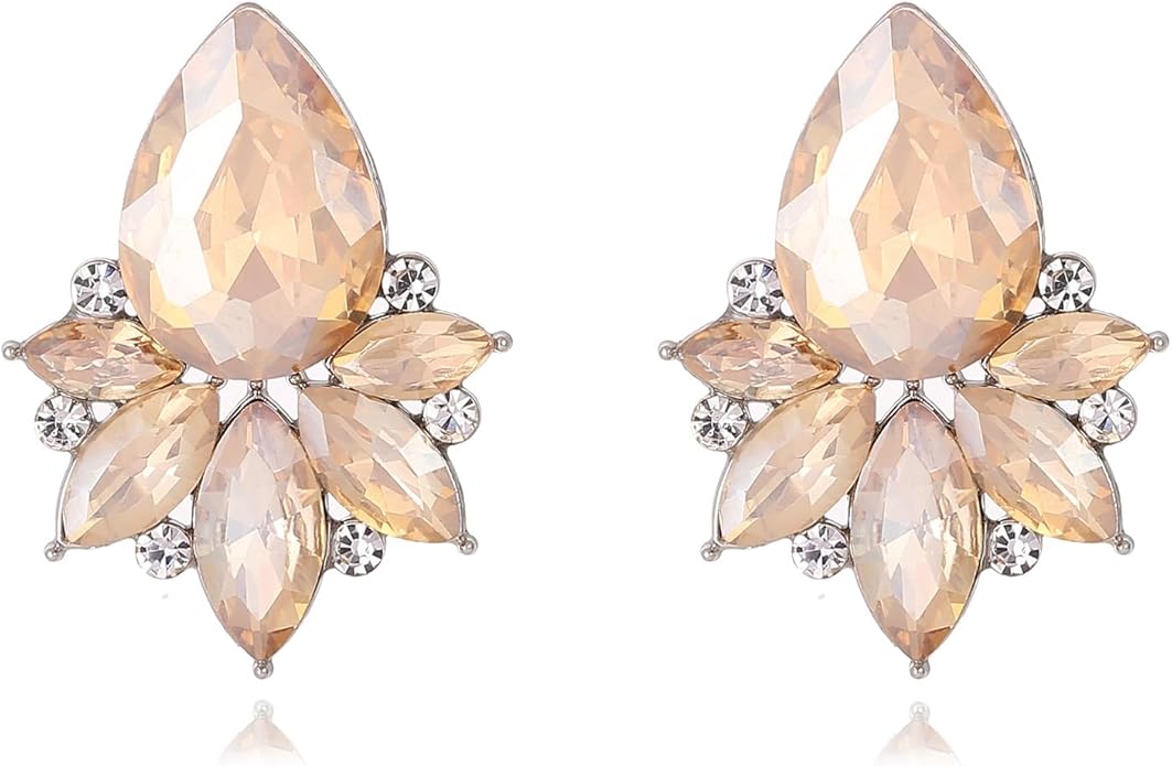 Vintage Rhinestone Earrings Fancy Crystal Cluster Drop Earrings Art Deco Earrings for Women