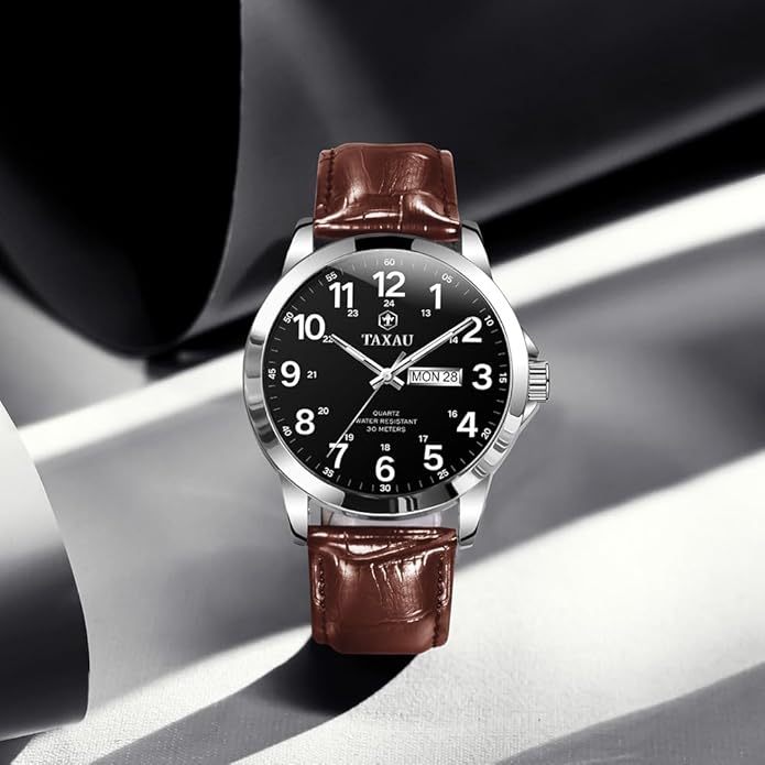 Watches for Men Luxury Analog Waterproof Classic Leather Large Face Simple Easy Read Quartz Minimalist Dress Day Date Quartz Mens Watches