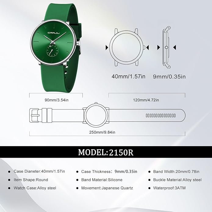 CRRJU Men’s Women Watch Casual Stylish Waterproof Quartz Unisex Wristwatches, Ultra Thin Watches for Men Women, Colorful Silicone Band
