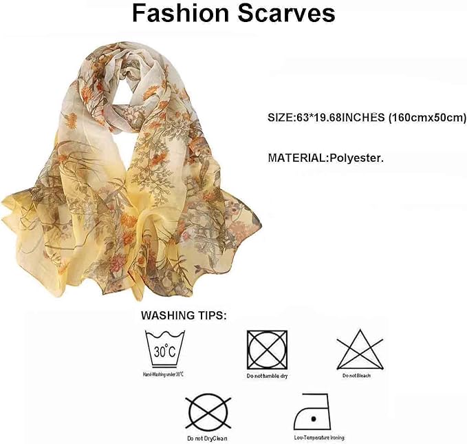 Pokeedioty Scarfs for Women Lightweight Scarves Elegant Floral Pattern Sheer Scarfs Shawls Wraps