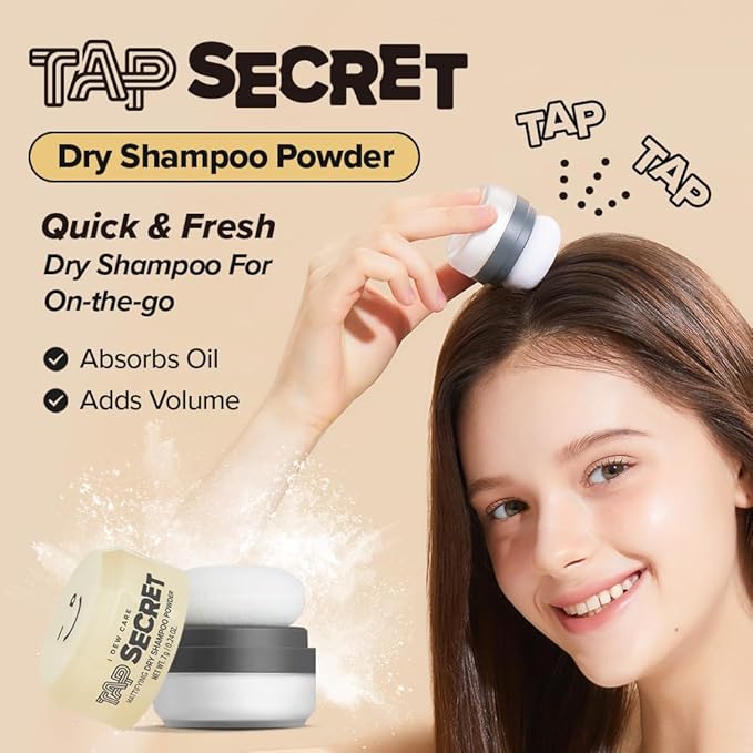 I DEW CARE Biotin Clarifying Dry Shampoo - Tap Secret Original Trio Set | Strengthening & Volumizing, Powder Type, Refillable, Non-aerosol, Brunette, Korean Ginseng, Stocking Stuffers, 0.26 Oz * 3ea
