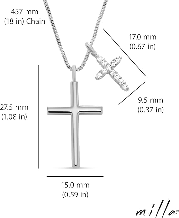 Milla 14K Gold Plated Cross Necklace for Women, Silver Cross Necklaces for Women, 18 inches Chain with Cross Pendant
