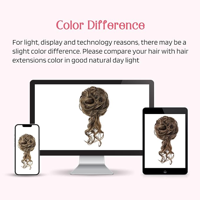 HOOJIH Messy Bun Hair Piece, 2PCS Tousled Updo with Tendrils Bun Extensions Wavy Curly Hair Wrap Ponytail Hairpieces Thick Scrunchies for Women - Chocolate Brown with Highlights