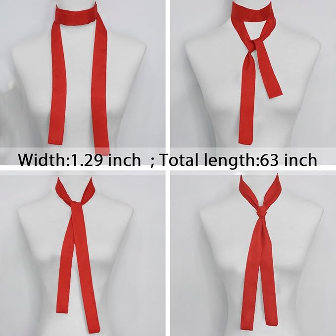 Long Satin Neckerchief Versatile Ribbon Tie Neck Scarf Solid Color Skinny Womens Tie