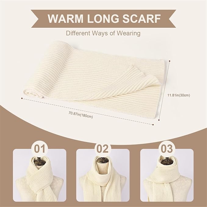 Womens Winter Beanie Hat Scarf Touchscreen Gloves Set Knit Warm Skull Caps Long Neck Scarves for Women Men