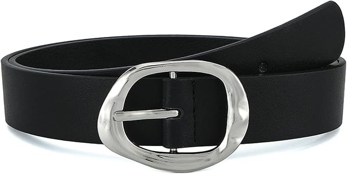 Earnda Leather Belts for Women Casual Fashion Waist Belt with Liquid Shapes Gold Buckle for Jeans Pants Dresses