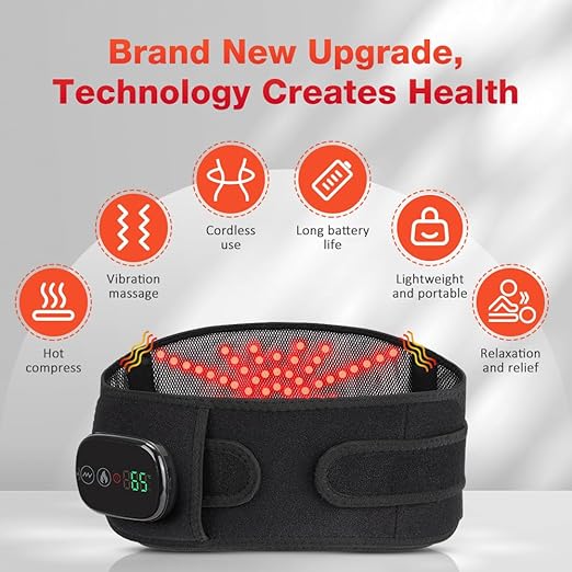 Heating Pad for Back Pain Relief, Cordless Electric Waist Belt Device with Massager, Back or Belly Heating Pad for Women and Girl