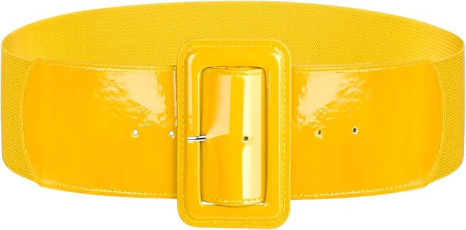 Wide Patent Leather Cinch Belt - Fashion Square Buckle Waist Belt for Dresses and Coats